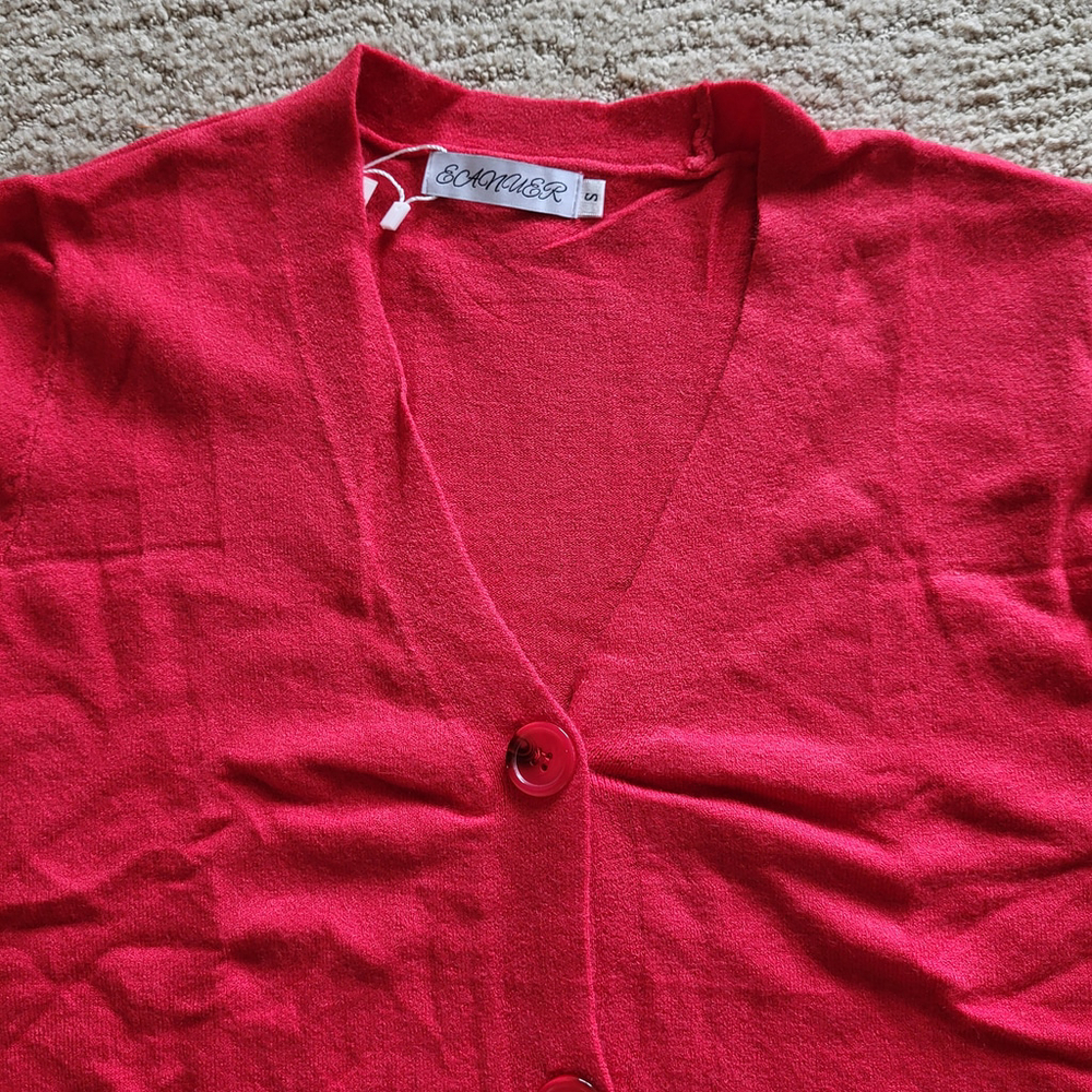 Women’s Eanuer Long Sleeve Button-Down Cardigan Sweater – Red – Size S – NWT - Picture 3 of 10